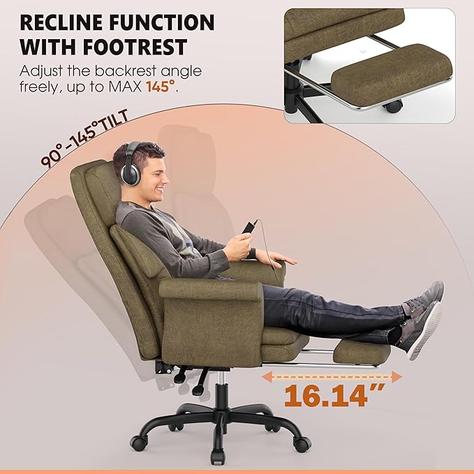 ELABEST C39 Cross Legged Office Chair with Footrest & Convertible Armrests-Pet-Friendly Criss Cross Home Desk Chair, Ergonomic Recliner with Lumbar Pillow,Big and Tall Executive Chair