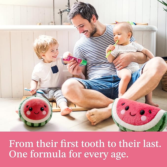 Mouthology Hydroxyapatite Kids Toothpaste Fluoride Free with Xylitol, Non Toxic Fluoride Free Toothpaste for Kids, All Ages (1-3), (3-6) & (6-12) Watermelon, 4oz