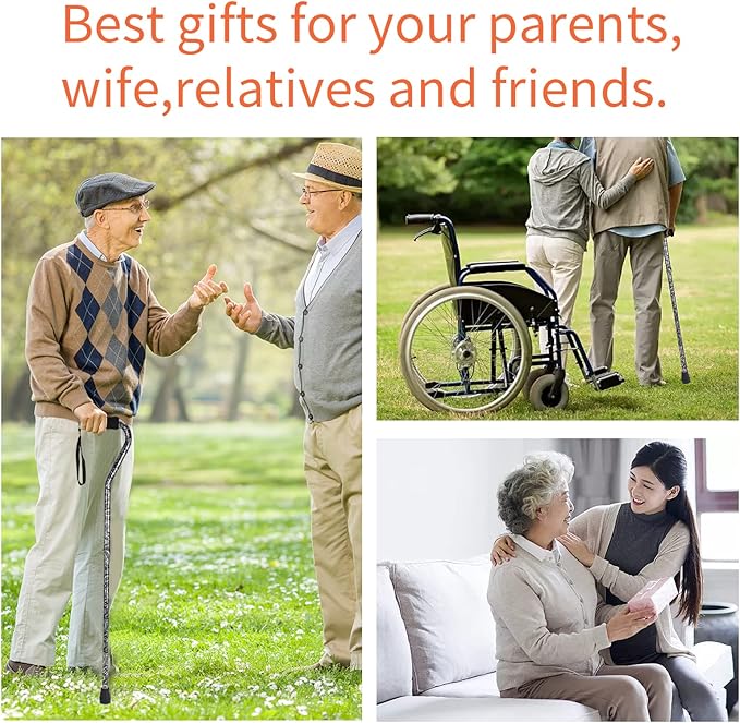Floral Canes for Women Folding Cane for Stability with Non-Slip Base, Adjustable Walking Cane for Seniors - Lightweight Collapsible Walking Sticks with T & Offset Handle
