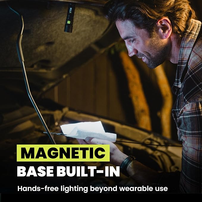 KLX Magnetic Neck Light - Hands-Free Detachable Zoomable Magnet Flashlight, Rechargeable Book Light, Flexible Neck Work Lamp for Reading, Camping, Repairing, Mechanics, DIY