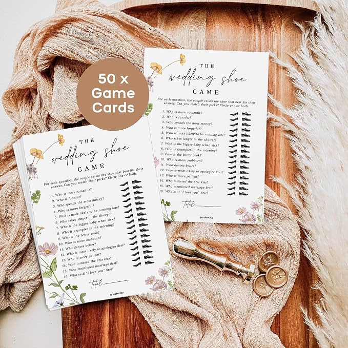 GardenCity Wedding Shoe Game, Fun Bridal Shower Shoe Game, Engagement Party Games, 50 Cards, Floral