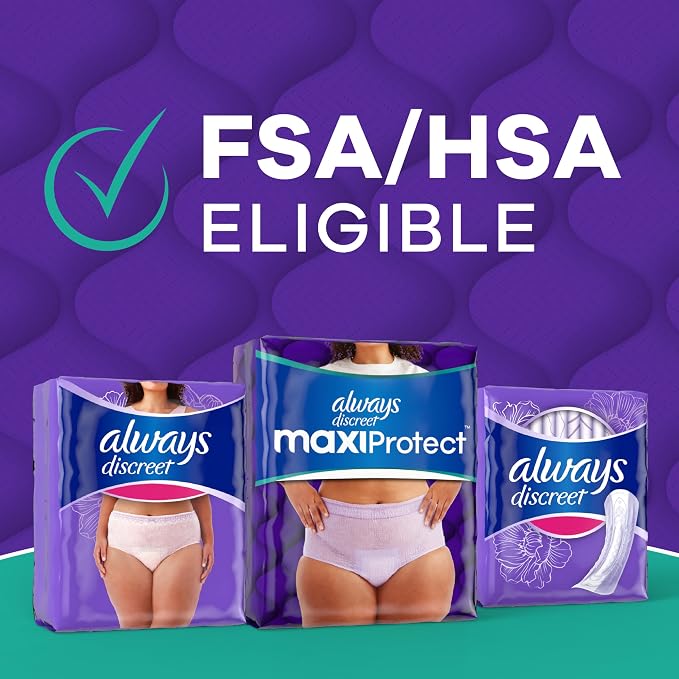 Always Discreet MaxiProtect Adult Diapers for Women, Incontinence Underwear, Scented, Postpartum Essentials, Bladder Leak Protection, Disposable Briefs, Maximum Plus Absorbency, Size S/M, 68 Count