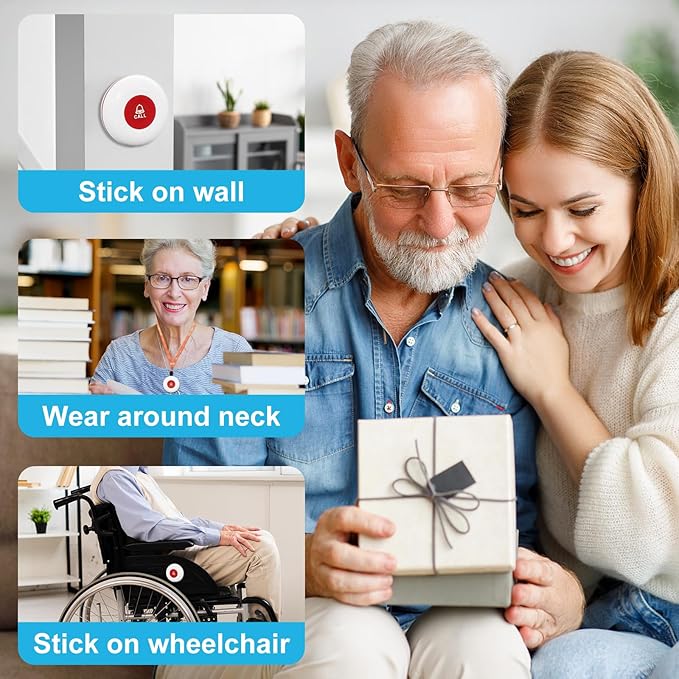 CallToU Caregiver Pager Call Button Elderly Wireless Call Button Vibration Pager Nurse Calling Alert System for Home Elderly Disabled Patient 2 Transmitters 1 Plug-in Receiver
