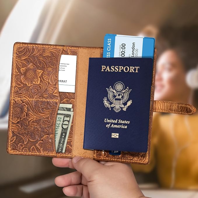 Genuine Leather Passport Holder Travel Bifold Wallet | For Men And Women Slim RFID Blocking Brown