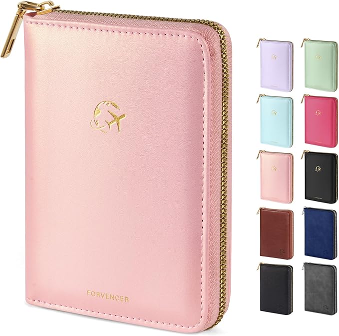Forvencer Safe Zipper Passport Holder Cover, Passport Wallet for Travel | Cute RFID Blocking Passport Book, Waterproof Travel Accessories for Women, Rose Gold
