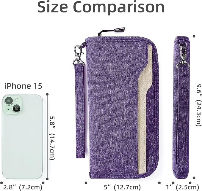 Passport Holder Family RFID Passport Wallet, Passport Holder Women/Men, Travel Wallet Documents Organizer Zipper Case with Removable Wristlet Strap, Travel Essentials for Flying