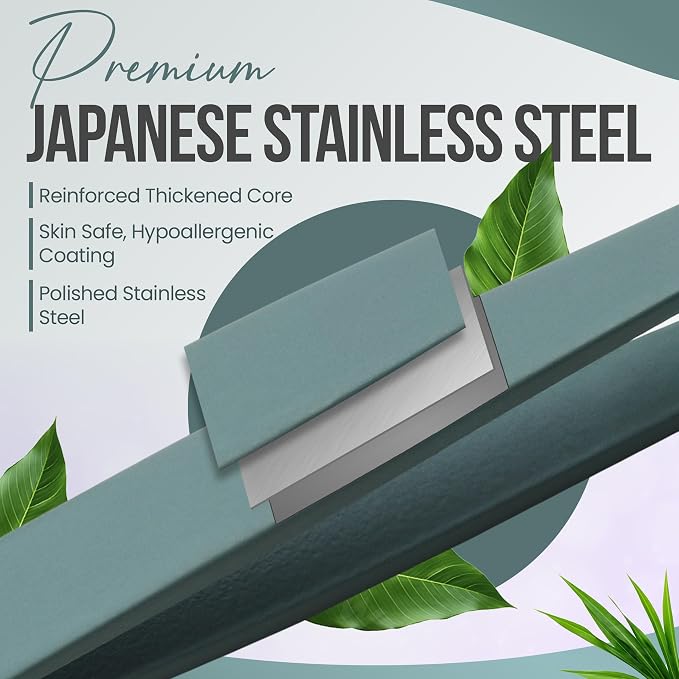 Professional Slant Tip Tweezers - Precision Stainless Steel Eyebrow Plucking Tool for Women and Men, Ingrown Hair Remover, Facial Hair Tweezers for Grooming (Olive Fog)