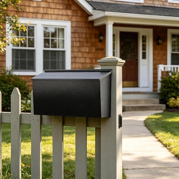 KYODOLED Wall-Mount Mailbox for House, Large Capacity Mail Box, Galvanized Steel Rust-Proof Metal Post Box, Mailboxes for Outside,15.7"x9.9"x4.9" Black