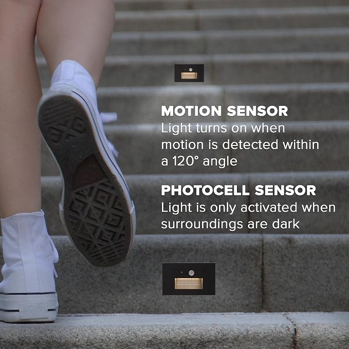 Maxxima Horizontal LED Motion Sensor Step Light, 3CCT 80 Lumens, Black 2Pk | Indoor/Outdoor Stair Light, 3Color Selectable 3000K, 4000K, 5000K, IP65 Rated, Modern Deck Stair Light