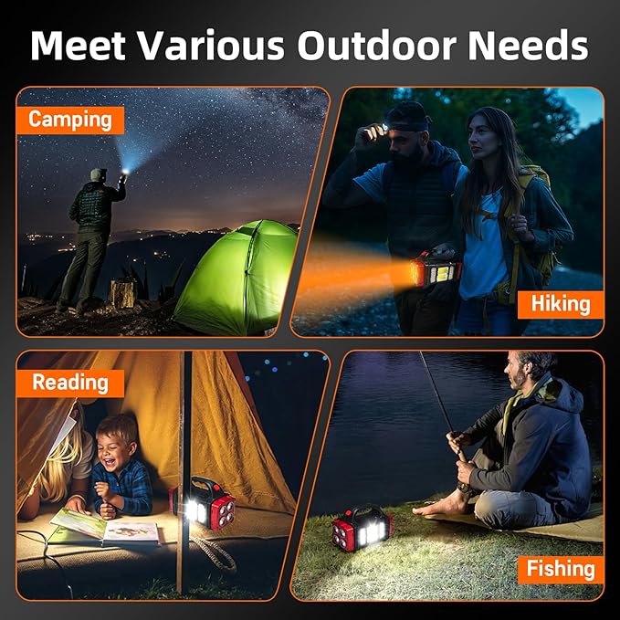 Solar Handheld Flashlight, 4 Lighting Modes Rechargeable LED Work Light, USB-C & Solar Powered Portable Lantern,Emergency Camping Light for Outdoor, Hiking, Power Outage (Silver-2pcs)