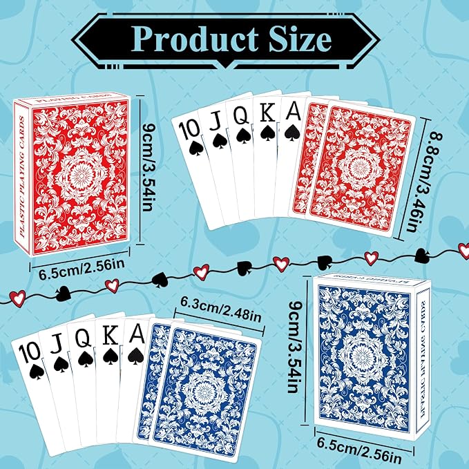 Plastic Playing Cards Waterproof Cards Poker Card 2 Pack Playing Card Large Print for Adults Seniors, Deck of Card Set Poker Cards for Beach Trip Pool Party Games (Blue & Red)