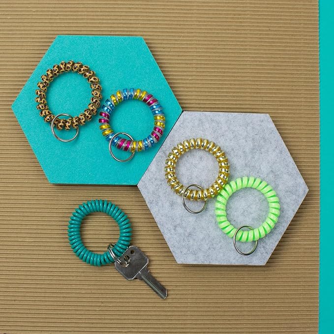 Lucky Line 2” Diameter Spiral Wrist Coil with Steel Key Ring, Flexible Wrist Band Key Chain Bracelet, Stretches to 12”, Rainbow, 1 Pack (410091)
