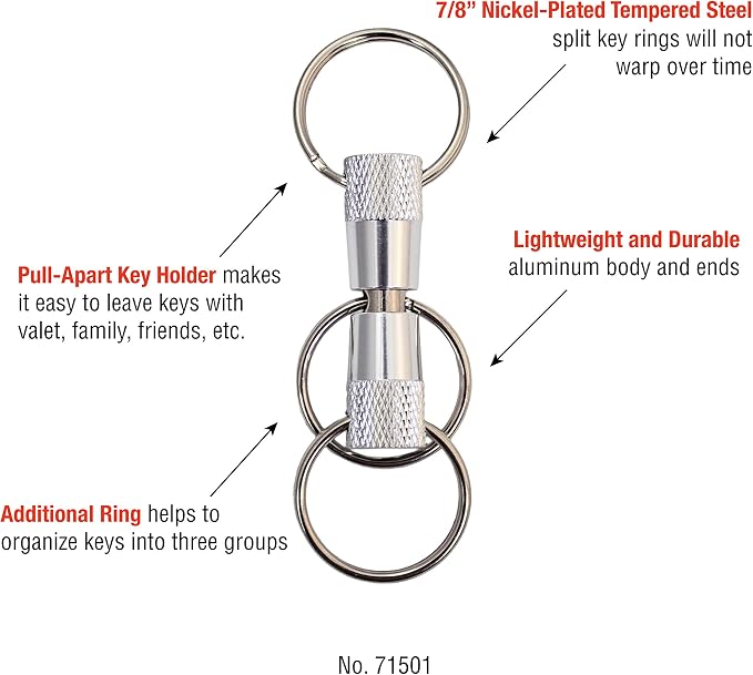 Lucky Line 3-Way Pull Apart Keychain, 2 Pack, Silver (71501)