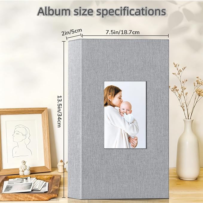 Popotop Photo Album 4x6-300 Photos Linen Cover Photo Books with 300 Horizontal Pockets,Slip-in Picture Albums for Family Wedding Anniversary Baby Vacation Pictures Gray