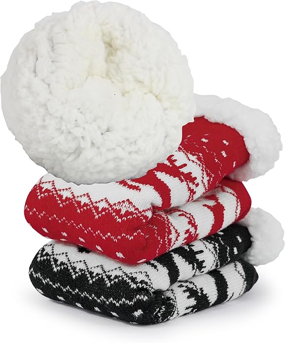 Slipper Socks for Women with Gripper - Winter Non Slip Thick Fuzzy Socks - Warm Cozy Christmas Gift