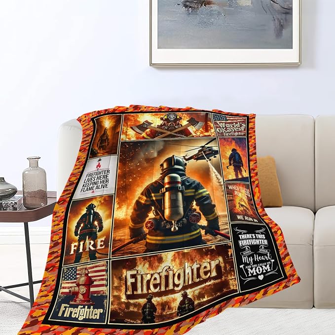 Yibuda Firefighter Blanket Fire Rescue Flannel Plush Throw Blanket Cozy Patriotic Hero Decor Fleece Stuff Blanket Gifts for Lover Girls Boys Kids Adults Women Bed Travel 40"x50"
