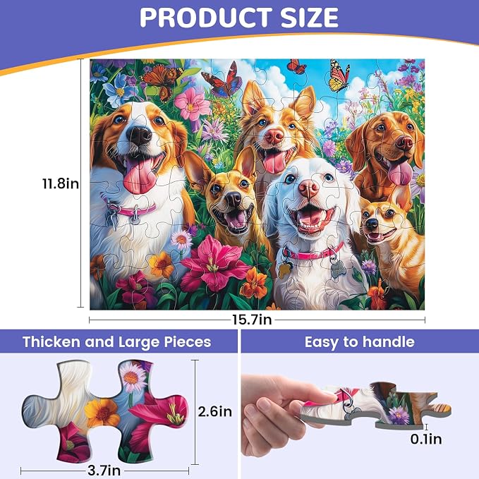 3 Packs 48 Large Piece Puzzle for Seniors,Dementia Alzheimer's Products Activities for Elderly Adults,Easy Puzzle Alzheimer’s Memory Cognitive Game Gift for Patient in Nursing Home with 6 Storage Bags