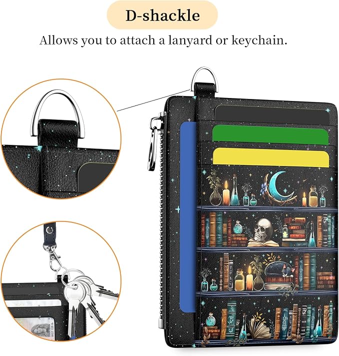 Hancynir Goth Book Skull Small Wallet Women Credit Card Holder RFID Slim | Zipper Pocket Wallet, Thin Travel Coin Purse, Ladies Women Gifts, Gothic Card Case, 6 Card Slots, ID Window, PU Leather