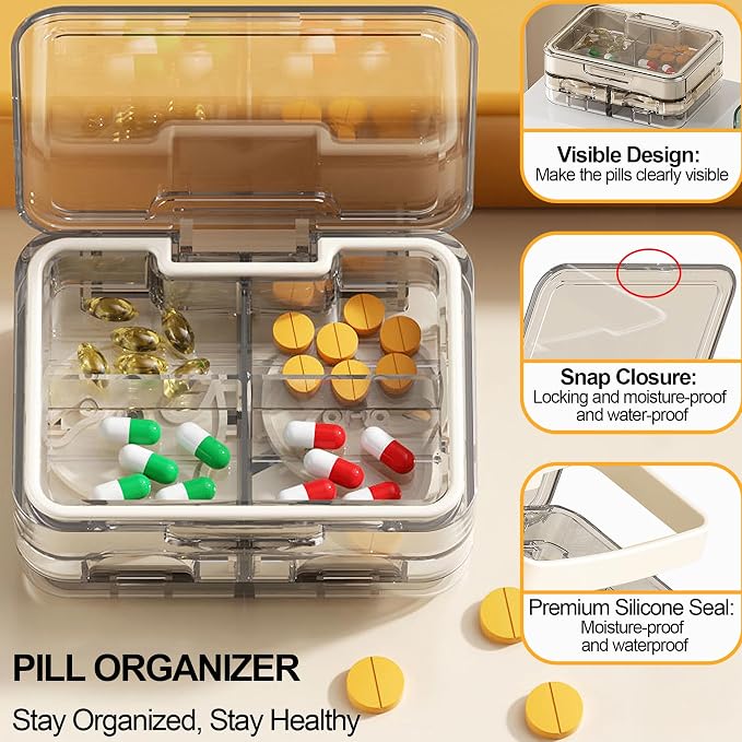 Pill Cutter Splitter for Tiny Small Large Pills - 1/2 1/3 1/4 Pill Splitter with Storage for Multiple Pills Cutting - Accurate Alignment Adjustable Pill Organizer