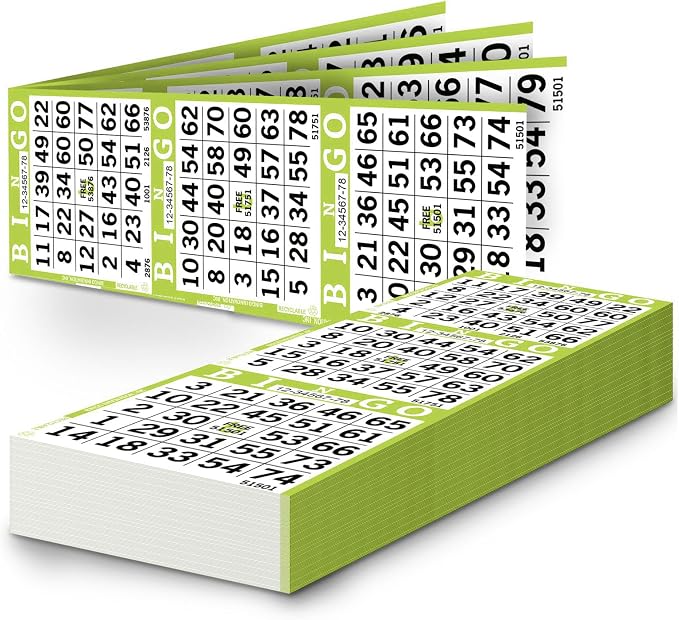 Bingo Paper Sheets – 3 Faces, 12" x 4" – Pack of 500 Disposable Bingo Cards – Recyclable Dauber Paper for Seniors, Adults & Community Events (Olive)