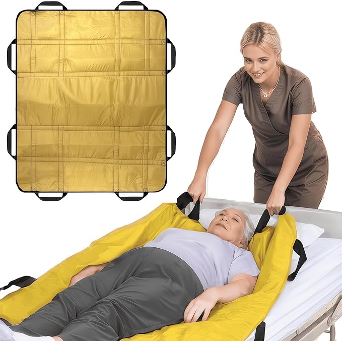 Upgraded 3-Layer Comfort Positioning Bed Pad with Handles Washable Waterproof Transfer Board for Turning Moving Patient Inconvenience Care Transfer Sheet, 48" x 40", Large, Savanna Gold