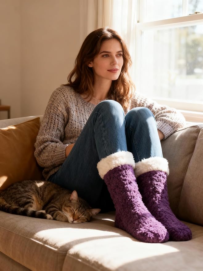 cosyone1997 Women's Fuzzy Slipper Socks with Non-slip Grippers, Cozy & Unique Gifts