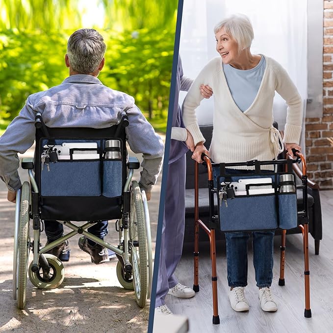 supregear Accessories Bag for Walker, Wheelchair, Rollator - Walker Basket Bag w/Cup Holder - Seniors Caddy Attachment Pouch, Water Resistant Large Capacity Carry Storage Carrier Tote