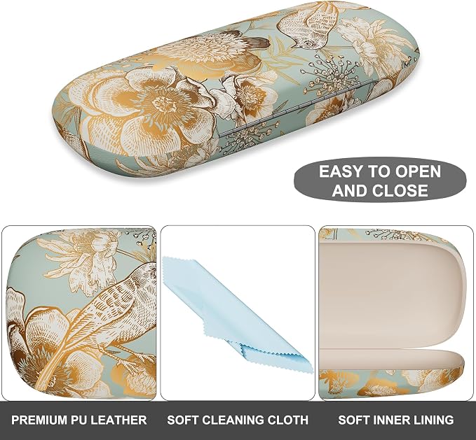 Eyeglasses Case, Portable Hard Shell Protective Case for Glasses, Eyeglass Holder Box for Women with Cleaning Cloth