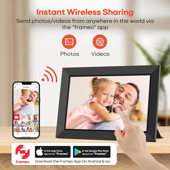 Frameo 10.1 Inch WiFi Digital Picture Frame with 32GB Memory, 1280 x 800 IPS Touch Screen Smart Electronic Photo Frame, Wall Mountable, Auto-Rotate, Share Photos/Videos Via Frameo App from Anywhere