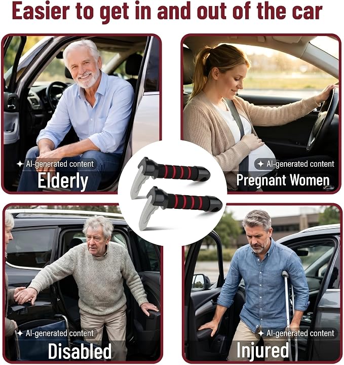 Bates- Car Door Handle for Elderly, 2 Pack, Car Assist Handle for Elderly, Red