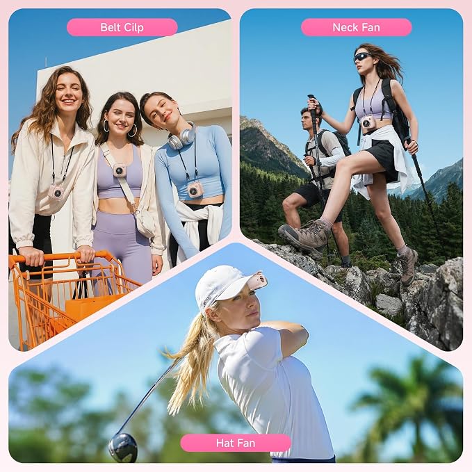 Portable Waist Fan, Rechargeable Wearable Fan w/ LED Display, 3 Speeds, 3000mAh Battery, 10H Runtime, Mini Turbo Airflow, Clip on Belt/Shirt/Hat,Travel Essentials Gift for Women,Makeup,Concert -2 PACK