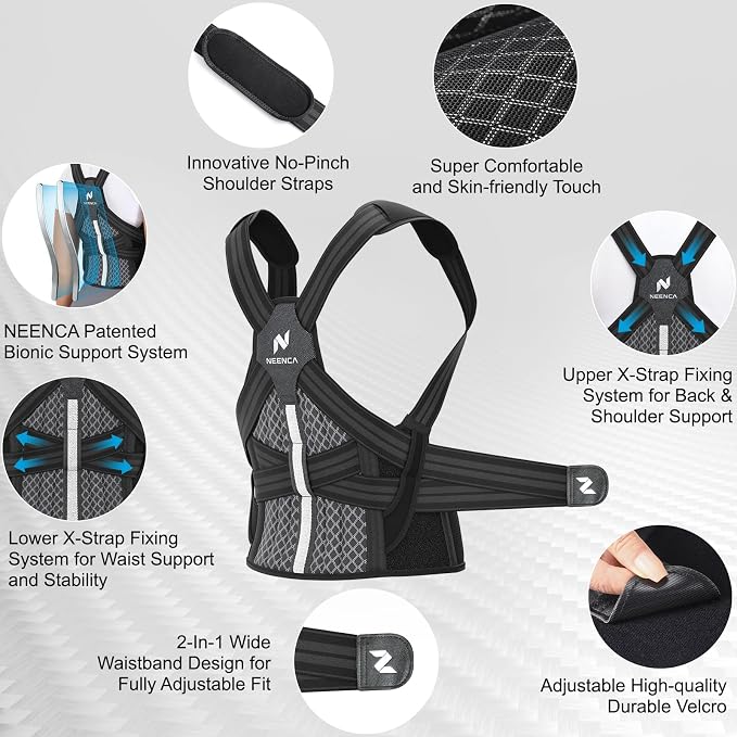 NEENCA Professional Posture Corrector for Women & Men, Adjustable Medical Back Brace, Premium Shoulder Straightener for Upper & Lower Back Pain Relief - Scoliosis, Hunchback, Thoracic, Spine Corrector
