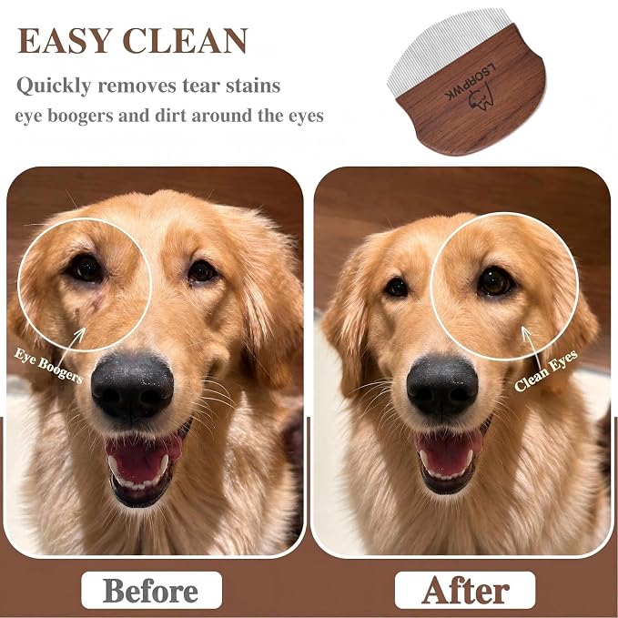 Eye Comb for Dogs & Cats,Wooden Tear Stain Remover for Pets,Gentle Grooming Tool with Rounded Tips,Flea Comb for Small Dogs.