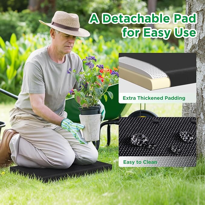 10.8” Wide Garden Kneeler and Seat, Heavy Duty Foldable Garden Stool | Included Thickened Kneeling Pad, Portable Gardening Bench Chair for Seniors & Parents with Tool Belt Pouch