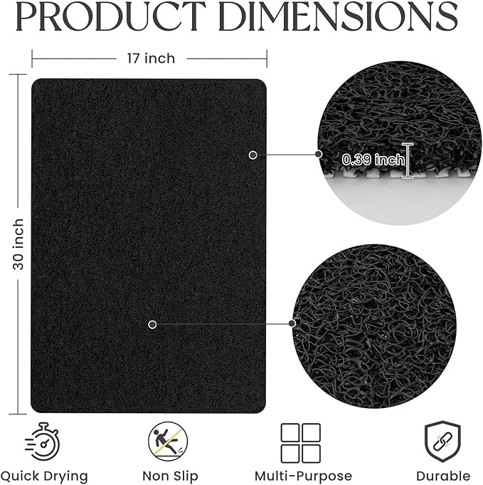 Bathtub Mat Non Slip, 30x17 Inch Shower Mats for Inside Shower, PVC Loofah Bathroom Mat Quick Dry with Drain Hole, Phthalate-Free Bath Mats for Shower Bathroom Tub and Wet Areas (Black)