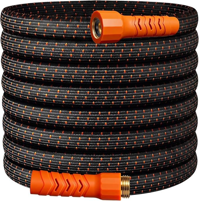 10FT Lightweight Garden Hose,Flexible Water Hose,Kink-Free,Leak-Proof,Swivel Handle Non-Slip,All-Weather 3/4 in. Lead-in Hose for RV,Boat,Car Wash,Garden,Yard,Camper,Outdoor (Orange-Black,10 Ft)