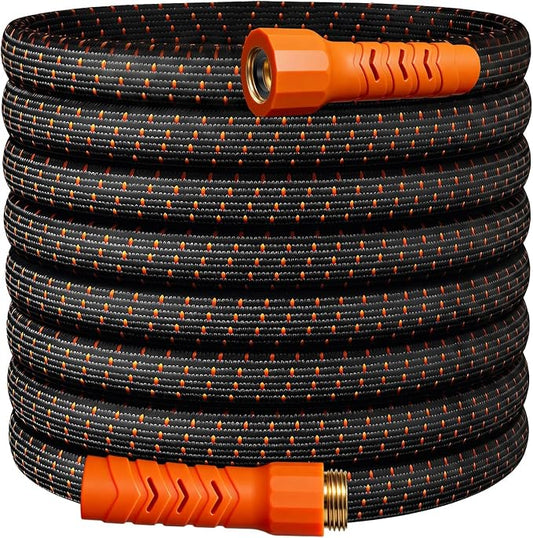 10FT Lightweight Garden Hose,Flexible Water Hose,Kink-Free,Leak-Proof,Swivel Handle Non-Slip,All-Weather 3/4 in. Lead-in Hose for RV,Boat,Car Wash,Garden,Yard,Camper,Outdoor (Orange-Black,10 Ft)