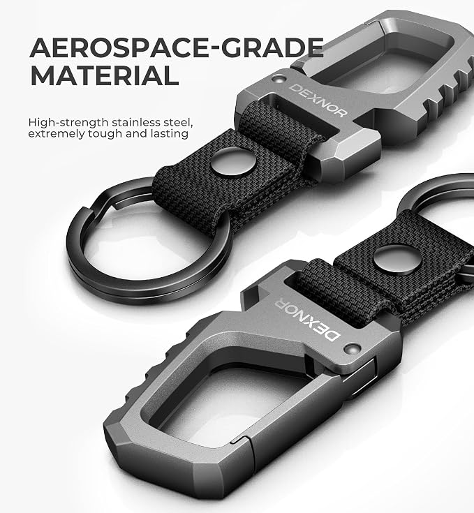 Dexnor Heavy Duty Key Chain Bottle Opener,2PCS Carabiner Key Ring Clip Aerospace-grade Stainless Steel Car Key Fob Holder Organizer EDC Keychain Keyring Accessories for Men and Women Black