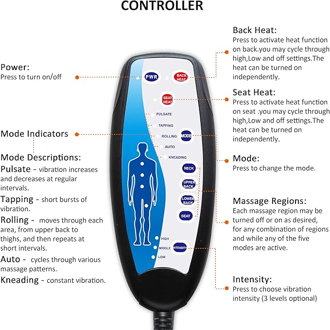 Snailax Massage Seat Cushion with Heat - Extra Memory Foam Support Pad in Neck and Lumbar,10 Vibration Massage Motors, 2 Heat Levels, Back Massager Chair Pad for Back