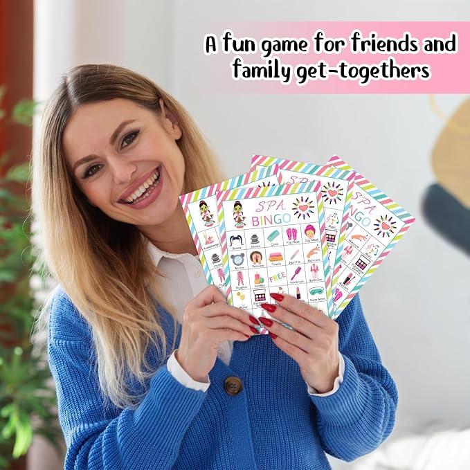 Spa Party Bingo Cards, 24 Player Beauty Themed Party Bingo Game for Family Adult, Sleepover Party Favor, Large Group Party Celebration Activity -03