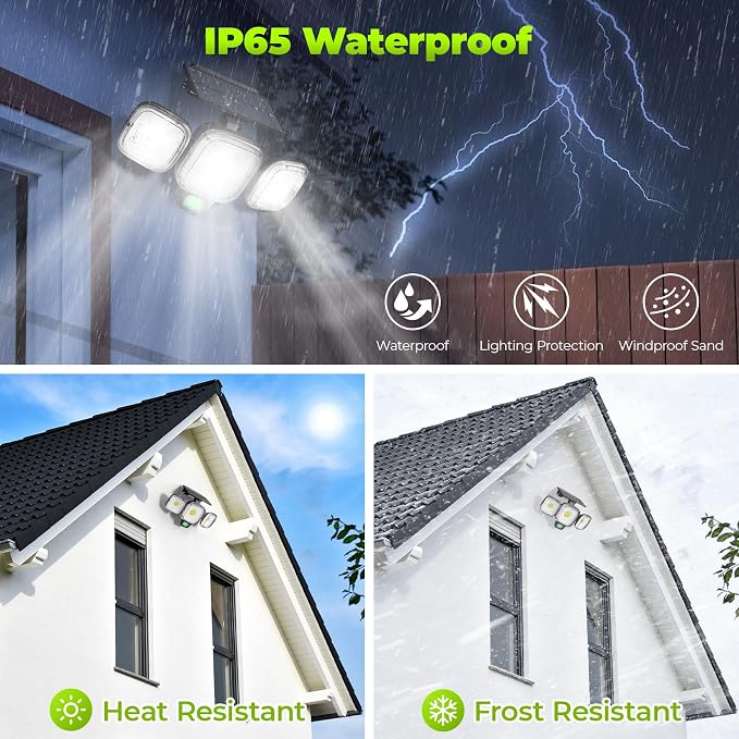 3 Modes 270° Solar Motion Sensor Outdoor Lights, 2 Pack | IP65 Waterproof LED Security Flood Light, with Remote Control, Solar Powered Outside Wall Light, for Garden Yard Garage Patio