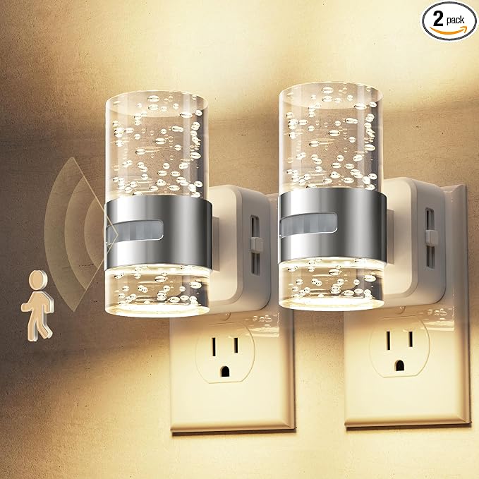L LOHAS LED Motion Sensor Night Light,Dimmable Night Lights Plug into Wall | 2 Pack 3000K Night-Lights with 0-100 LM Adjustable, Acrylic Bubble Plug in Nightlights for Bathroom Hallway Nursery
