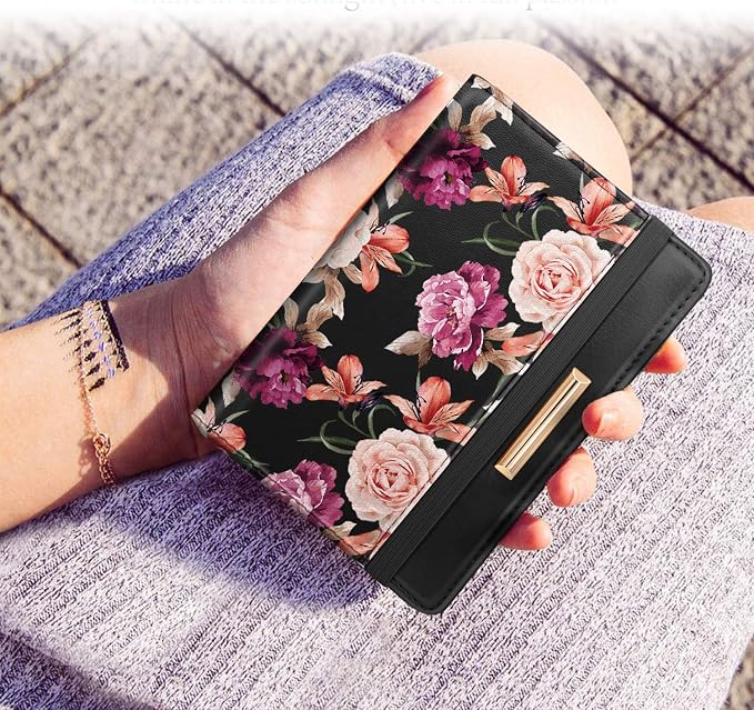 Coco Rossi Passport Holder Cover RFID Cute Slim Travel Wallet Women | Travel Essentials, Passport Book Holders, Passport Cover Case, PU Leather, Thin Card Holder, Spliced Design, Black Flower