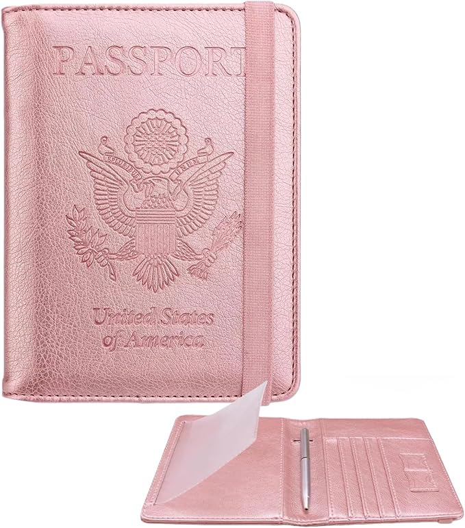 WALNEW Passport Holder for Travel, RFID Passport Wallet, Travel Essentials | PU Leather Passport Cover Case with Pen Holder, Travel Must Haves Accessories, Passport Book Holder for Women