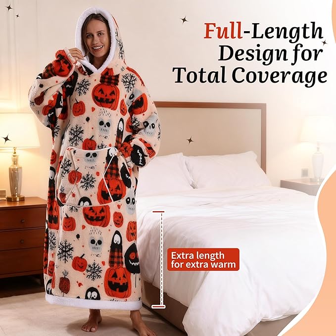 Blanket Hoodie, Long Hooded Blanket Sweatshirt as Birthday Gifts for Women Men, Long Wearable Blanket for Women Men.