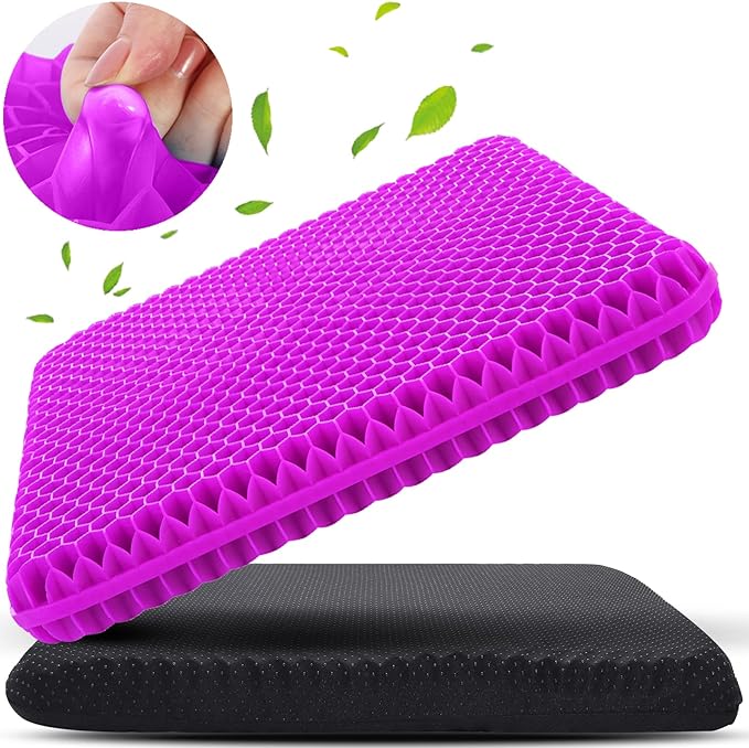 Gel Seat Cushion for Long Sitting, Gel Chair Cushion (Large & Thick) | Gel Cushion for Wheelchair, Soft & Breathable, Gel Chair Cushion for Hip Pain, Seat Cushion for Office Chair (Black Cover)