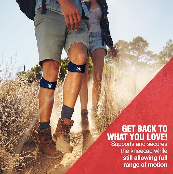Sleeve Stars Swedish Brand Patellar Tendon Support Strap for Women & Men Effective Osgood Schlatter Knee Brace Youth & Kids Knee Brace with 3 Adjustable Length fits 12"-24" (Single/Navy Blue/Adult)