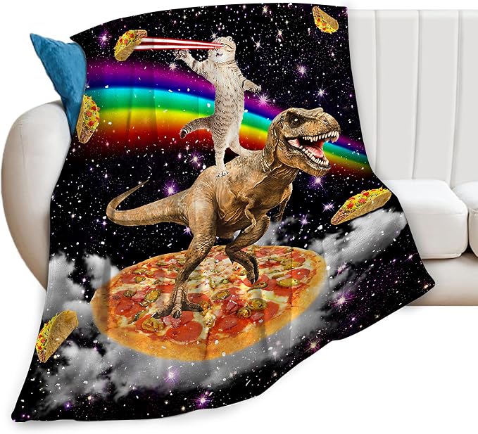 Funny Cat Dinosaur Blanket Soft Cozy Dino Galaxy Fleece Plush Throw Blanket Warm Lightweight Taco Pizza Flannel Stuff Decor Blanket Gifts for Girls Boys Lovers Adults Women Men Bed Travel 60"x80"