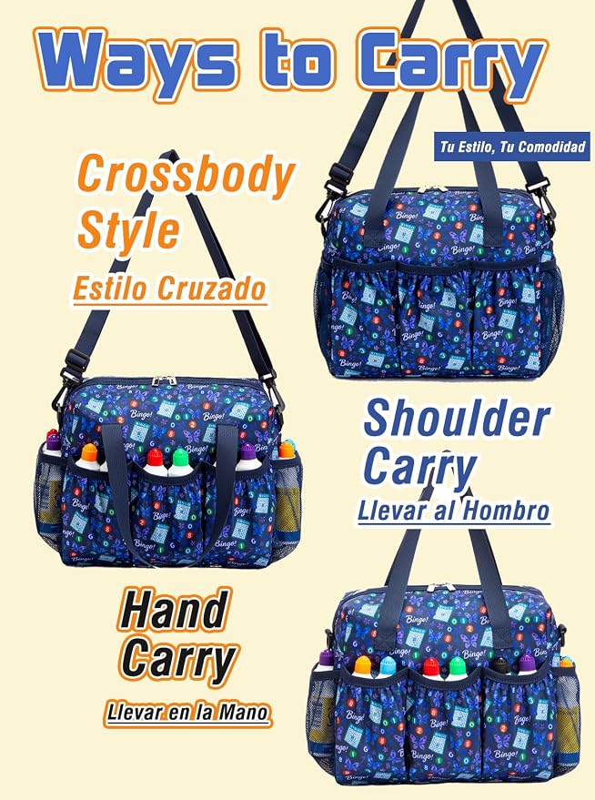 Bingo Bag with Pockets for Daubers Dabbers Navy Blue Bolsa para Bingo | Casino Bingo Game Accessories for Adults Bolsa de Bingo con Bolsillos