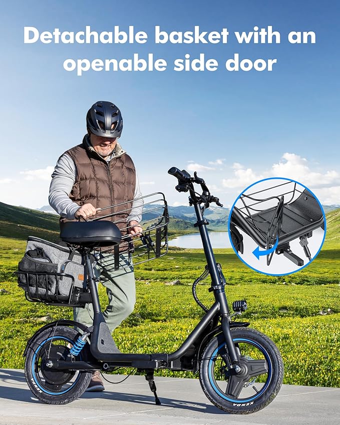 Gyroor C1 Plus Electric Scooter for Adults with Seat & Pet Basket - 30 Miles Range 650W Motor 48V 13.5Ah Battery 18.6MPH 14" Pneumatic Tires Foldable Design Dual Shock Absorbers 300lbs Capacity